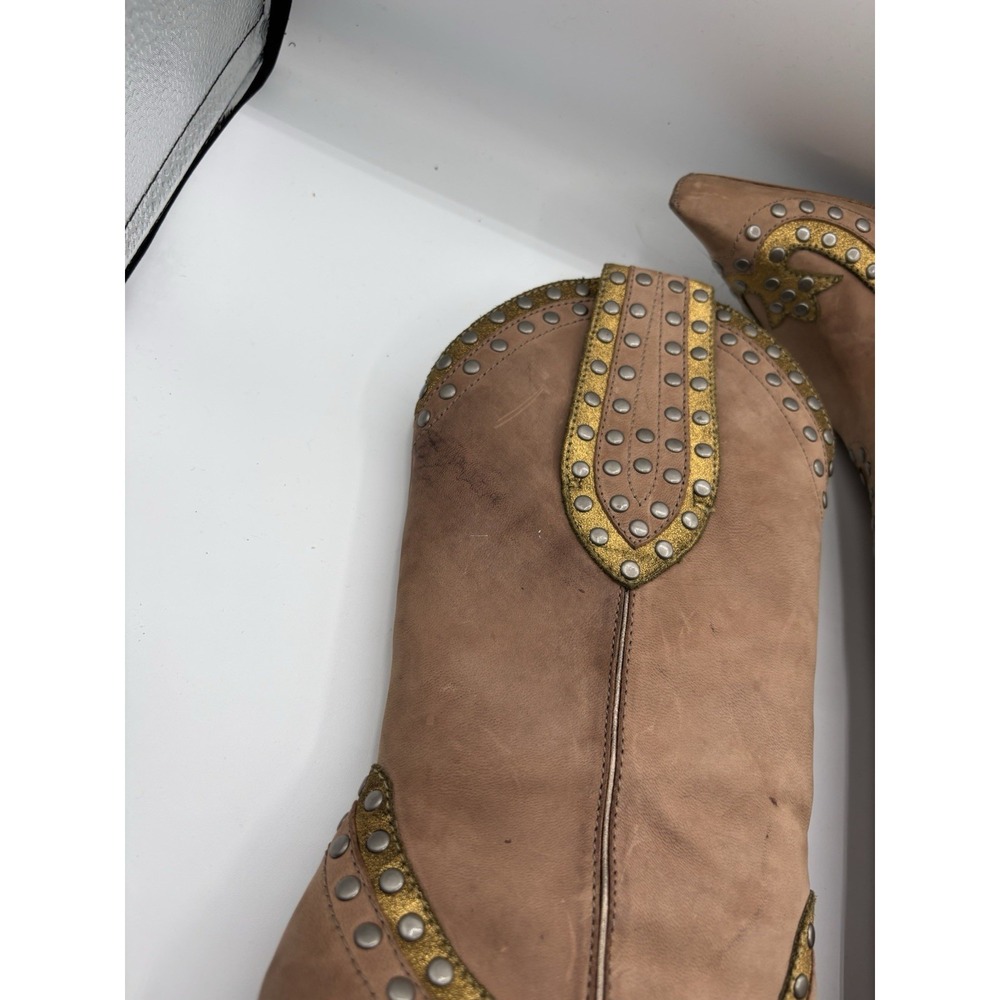 G Series Cole Haan Studded Pointed Toe Western Boots Brown Gold Glendo Boot 6.5B - Picture 10 of 14
